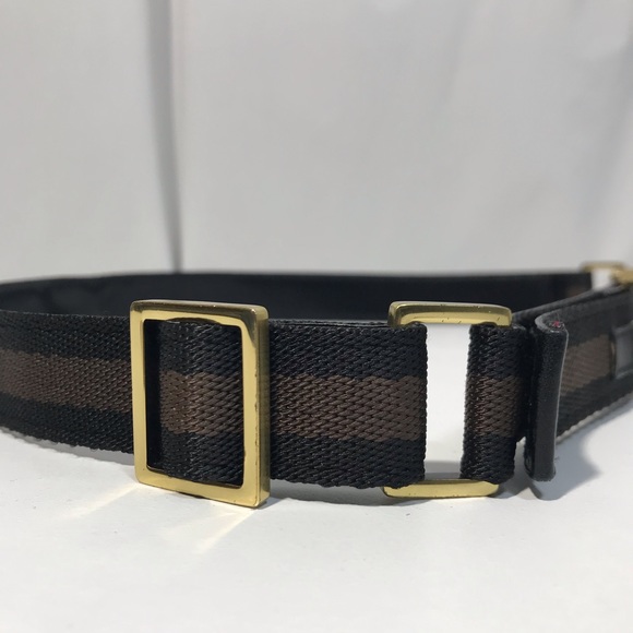Authentic Gucci Woven Web and Leather Black & Chocolate Brown Logo Stripe Belt - Picture 10 of 16